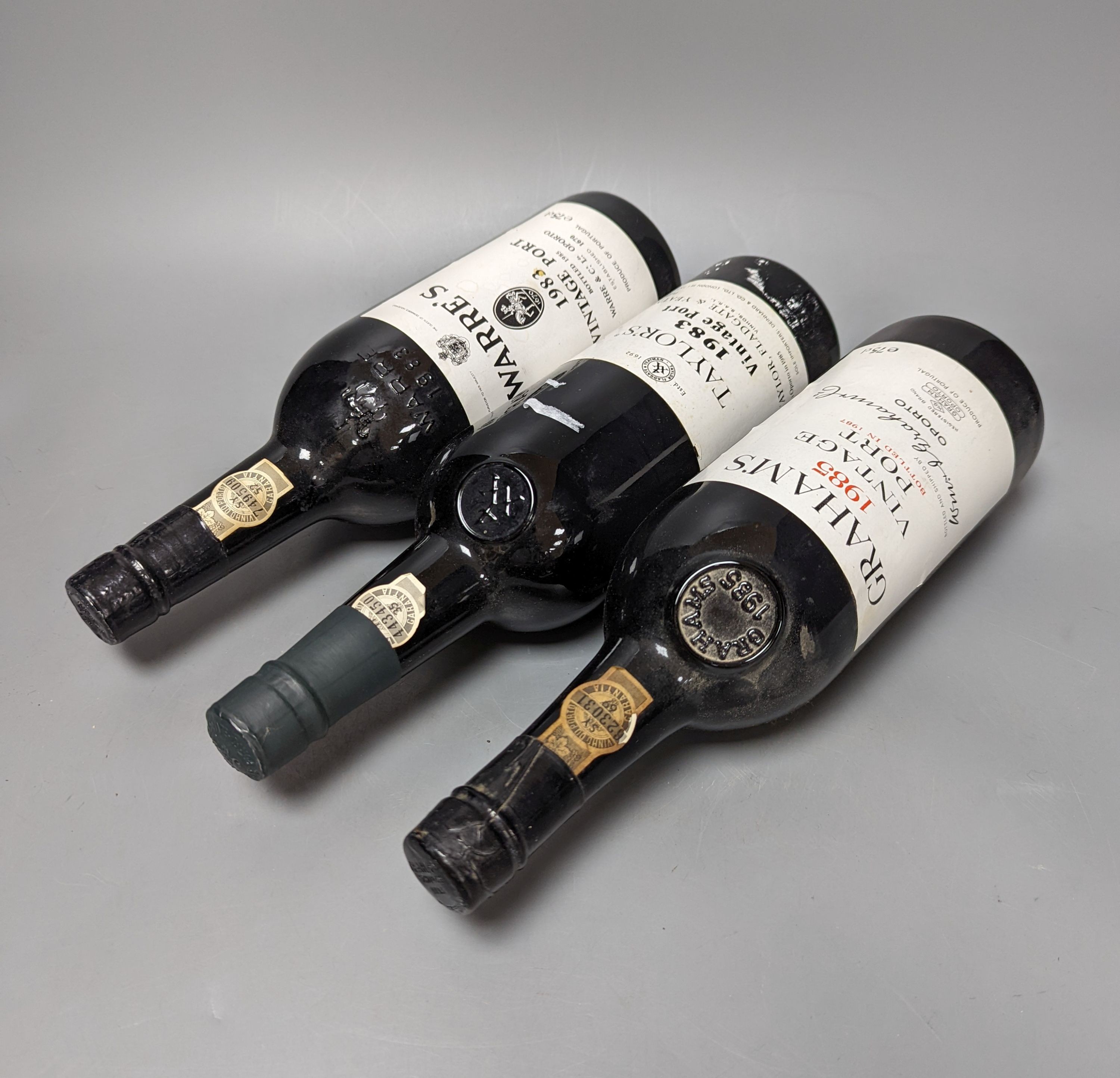 Warres 1983, Taylors 1983, Charles Harris 1977, Grahams 1985, Boxed Chateau Haut Batailley Pauillac 1987, Chateau Cissac Haut Medoc 1986, Pey la Chateau 2009, 7 bottles